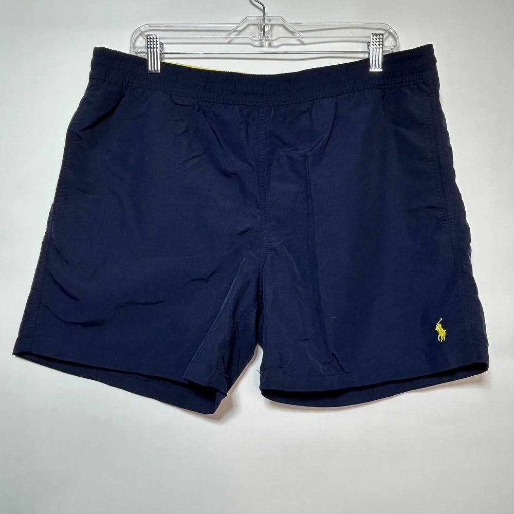 Polo Ralph Lauren Swim Trunks Mens L Navy Blue Yellow Pony Logo Preppy *no liner